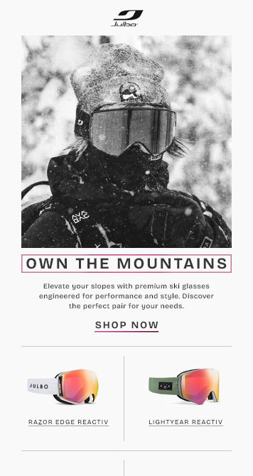 Julbo ski eyewear campaign email designed by Bold Mails
