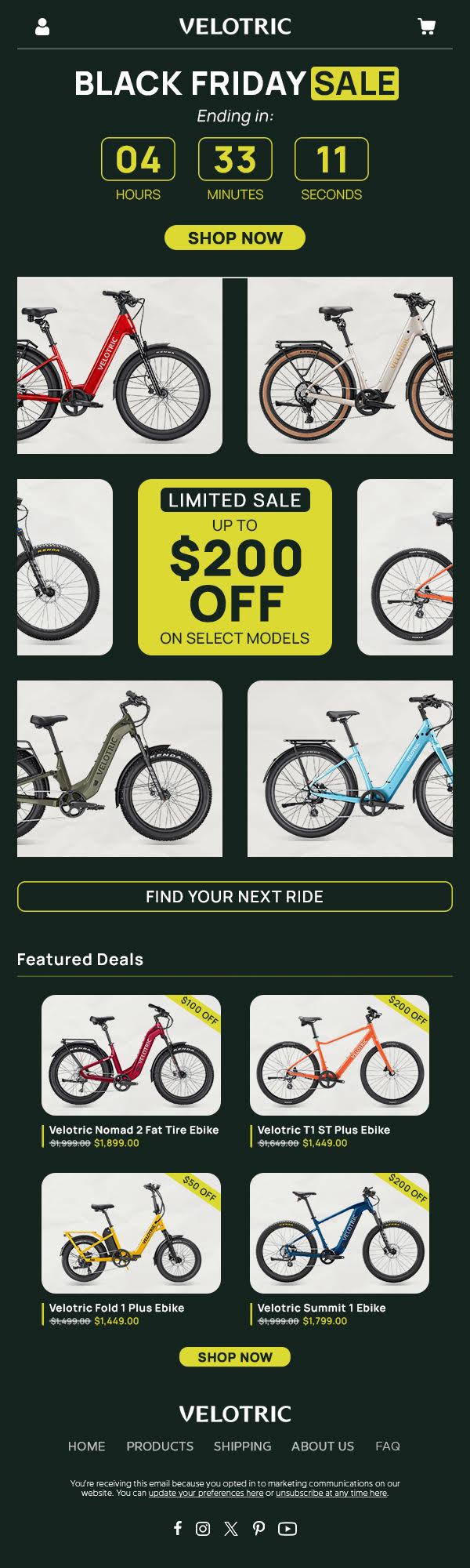 Velotric Black Friday campaign email designed by Bold Mails