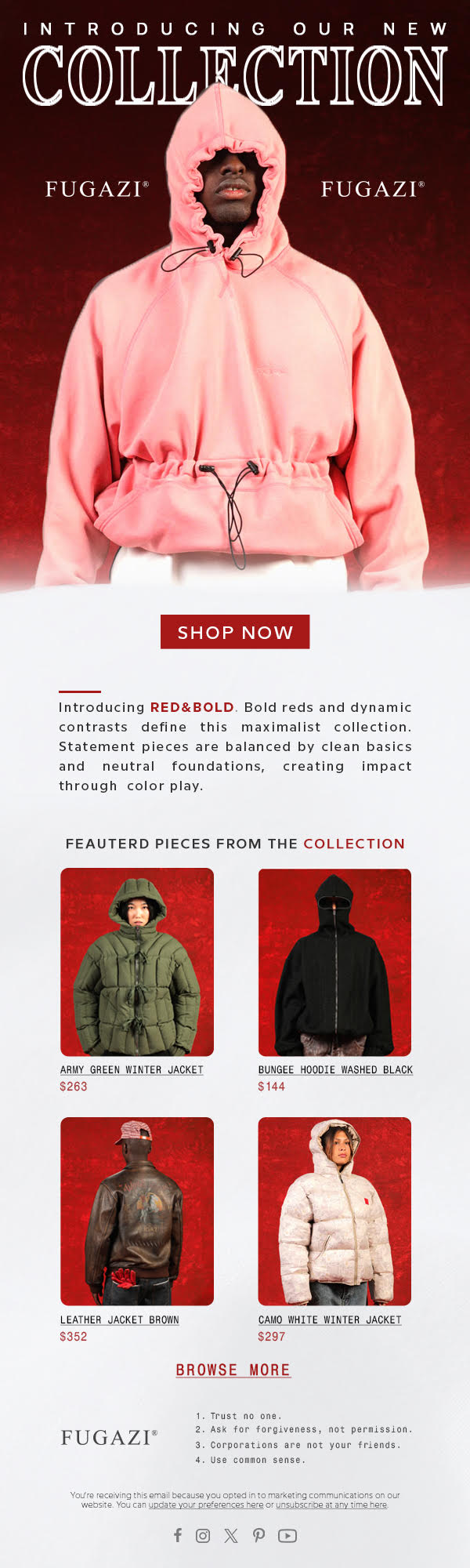 Fugazi Red & Bold collection campaign email designed by Bold Mails